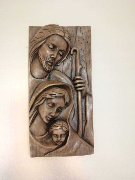 Piękna Figurka 32 cm Płaskorzeźba Sakralna Święta Rodzina Rzeźba