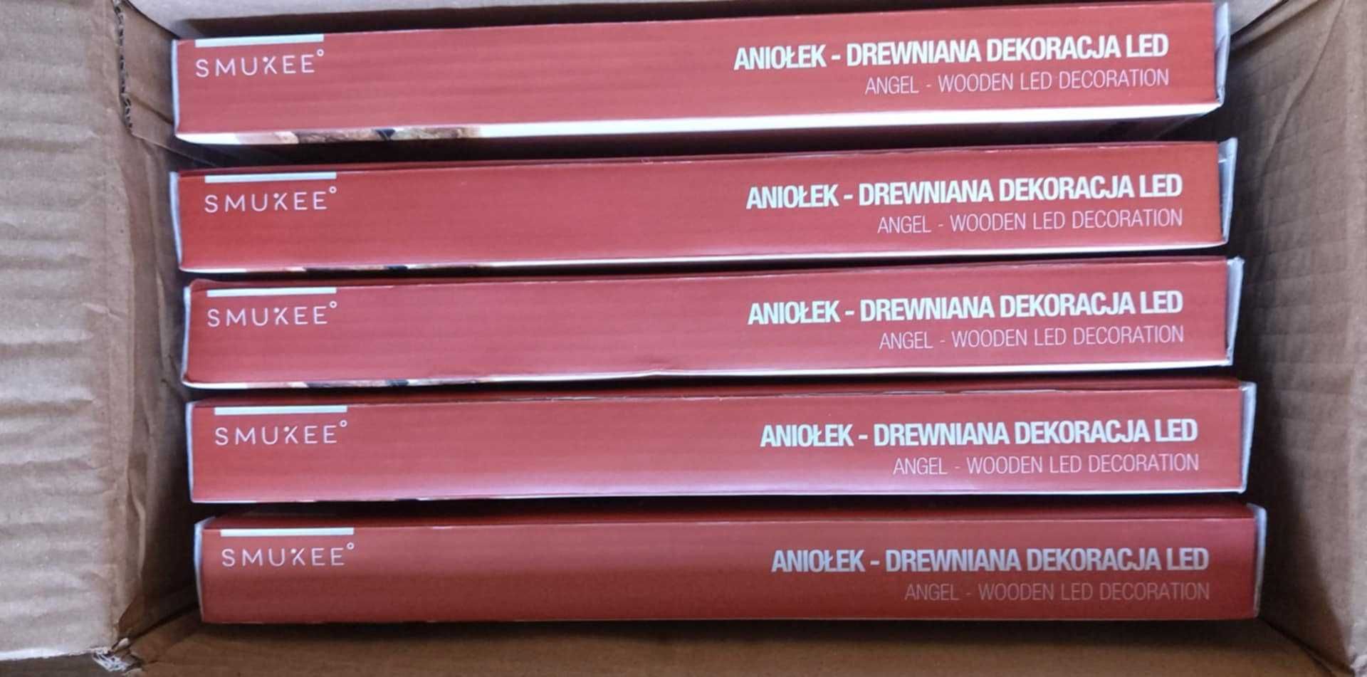 Drewniana Ozdoba Dekoracja świecąca ANIOŁEK lampka LED zestaw 5 szt