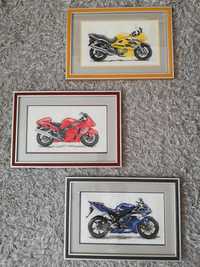Komplet obrazów ręcznie haftowanych "Motory" Handmade