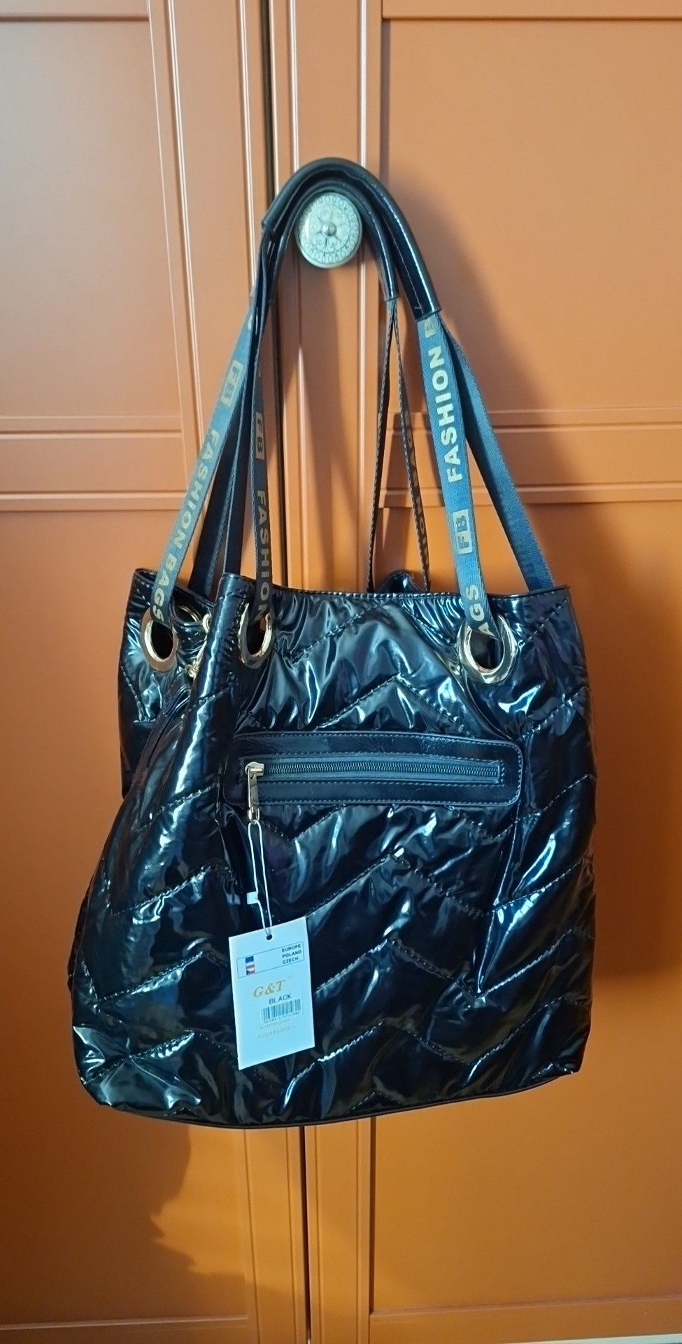 NOWA!!! Torba, czarna, pikowana, błyszcząca, Fashion Bags