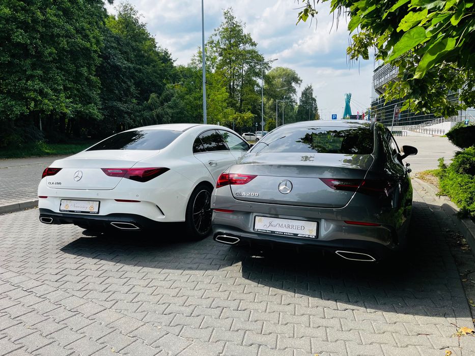 Auto do ślubu Mercedes Benz cla - biały i grafitowy