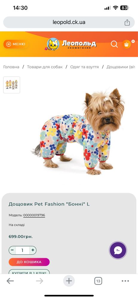 Дощовик Pet feshion розмір S, чіхуа, йорк