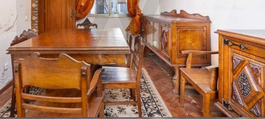 Conjunto de mobília de sala de jantar - mesa, cadeiras, aparadores