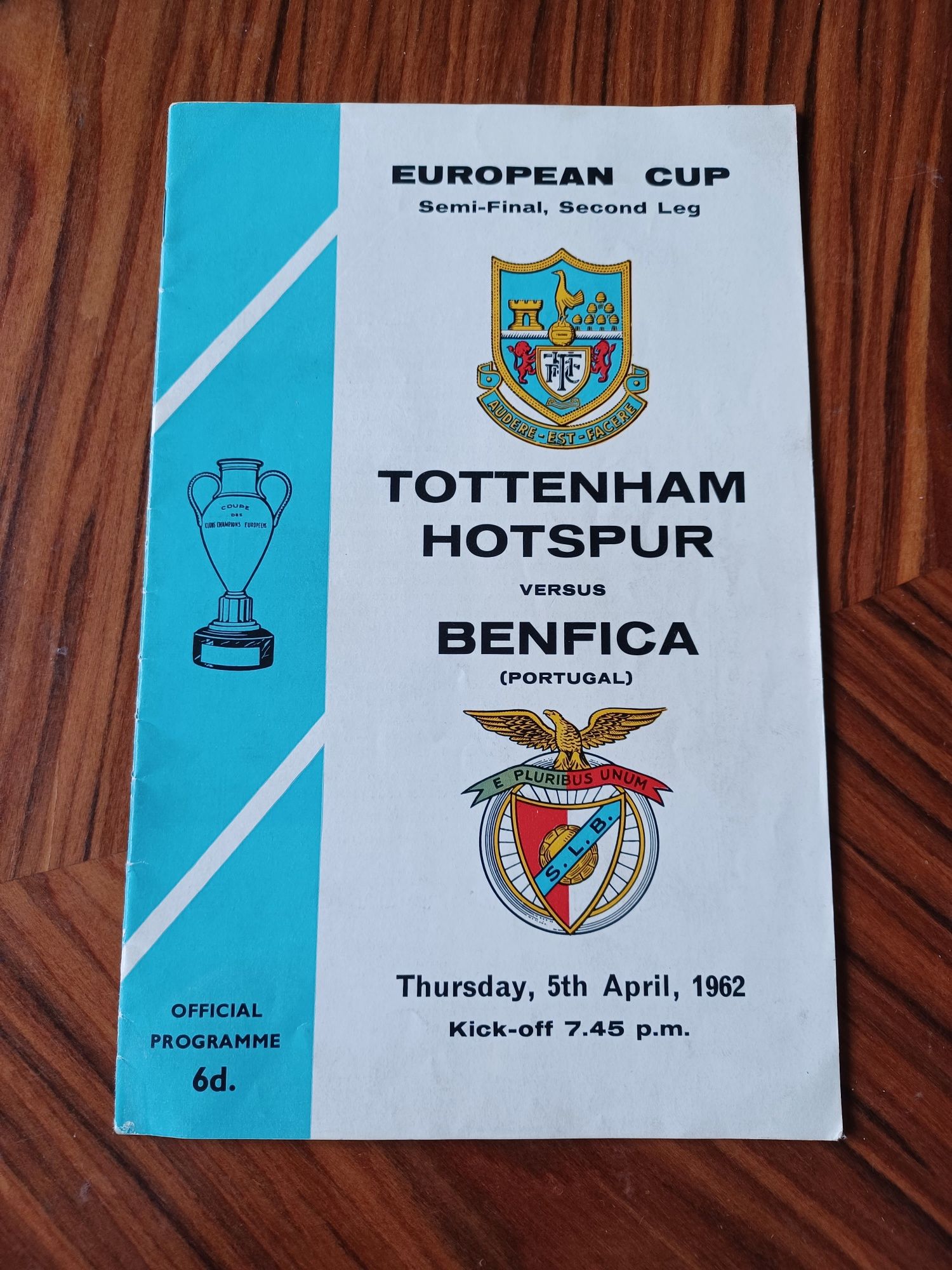 Programa oficial Tottenham Benfica 1962