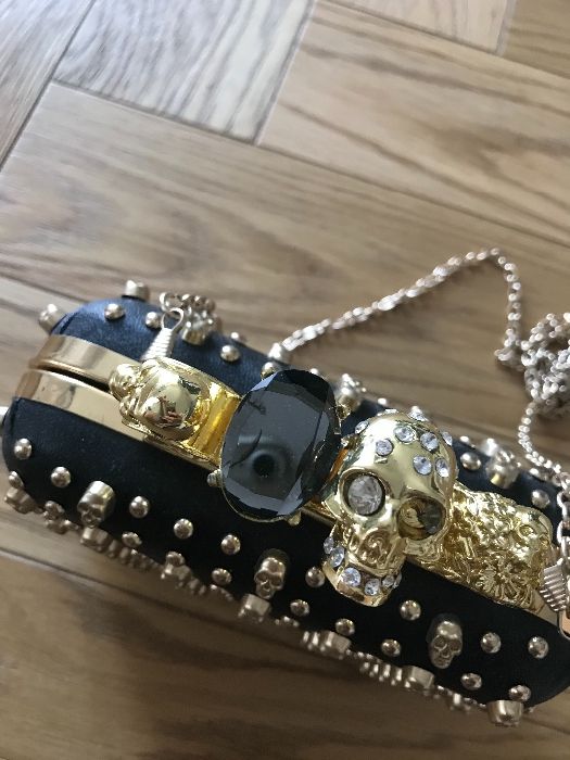 Torebka kopertówka impreza ślub wesele czarna ćwieki złoto nowa