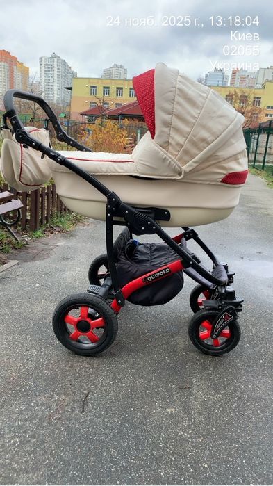 Универсальная коляска 2 в 1 Camarelo Carera (бежевая с красным)