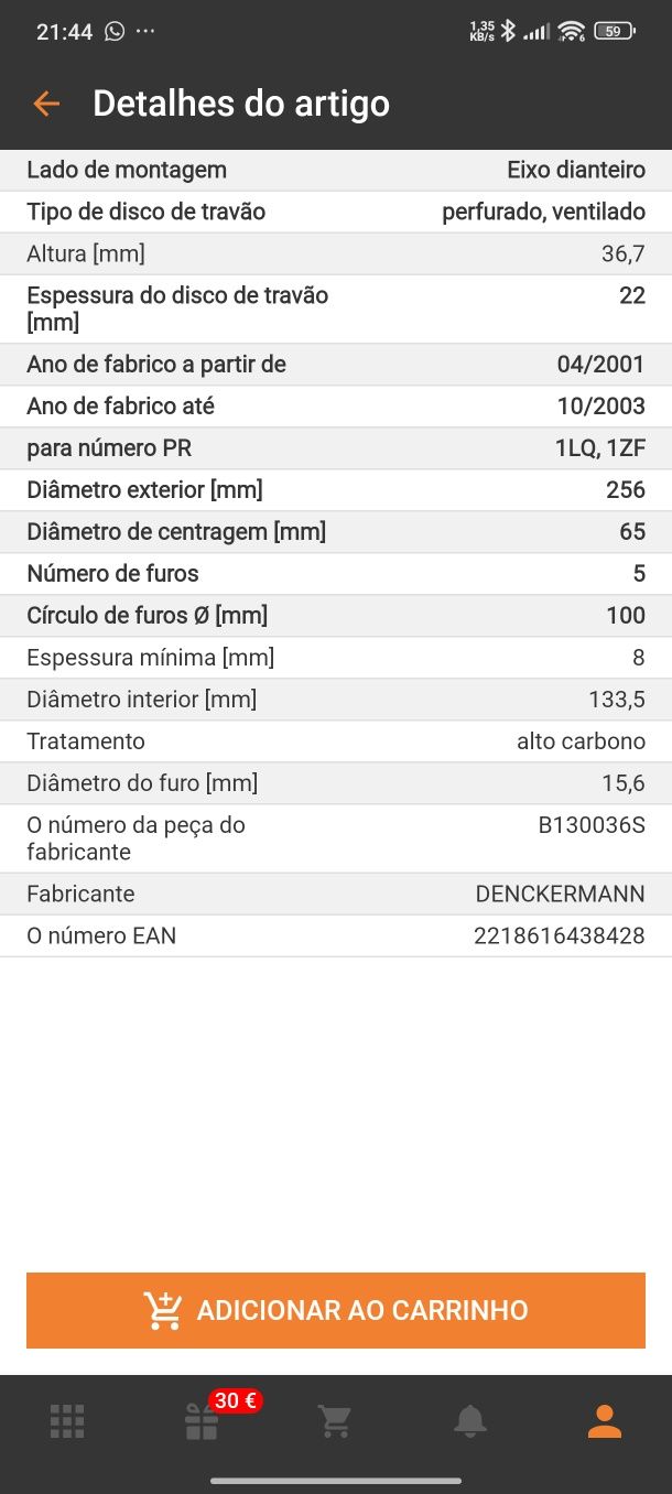 Discos travão ventilados e perfurados