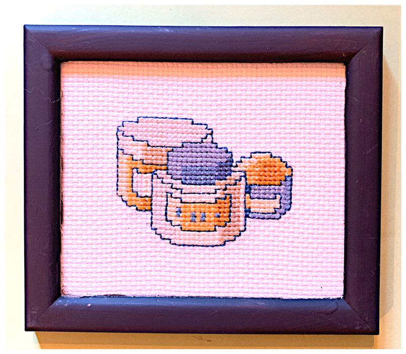 Conjunto 5 quadros em ponto cruz (tema: WC)