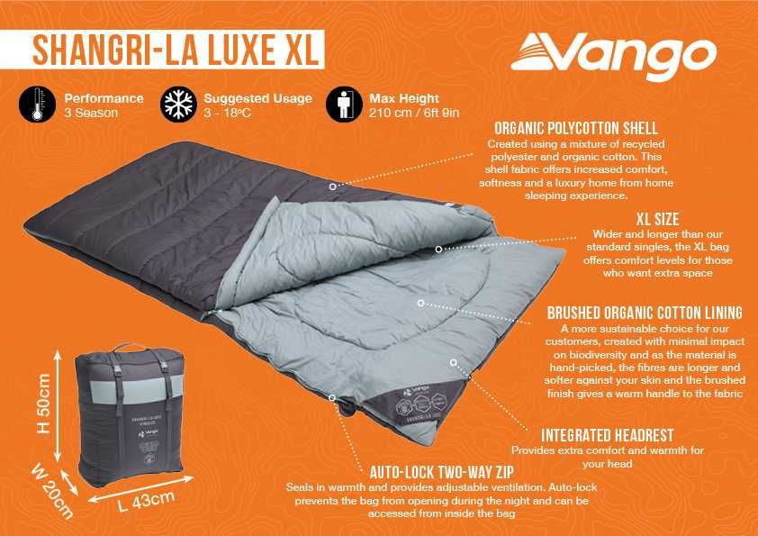 luksusowy obszerny śpiwór VANGO Shangri-La Luxe XL