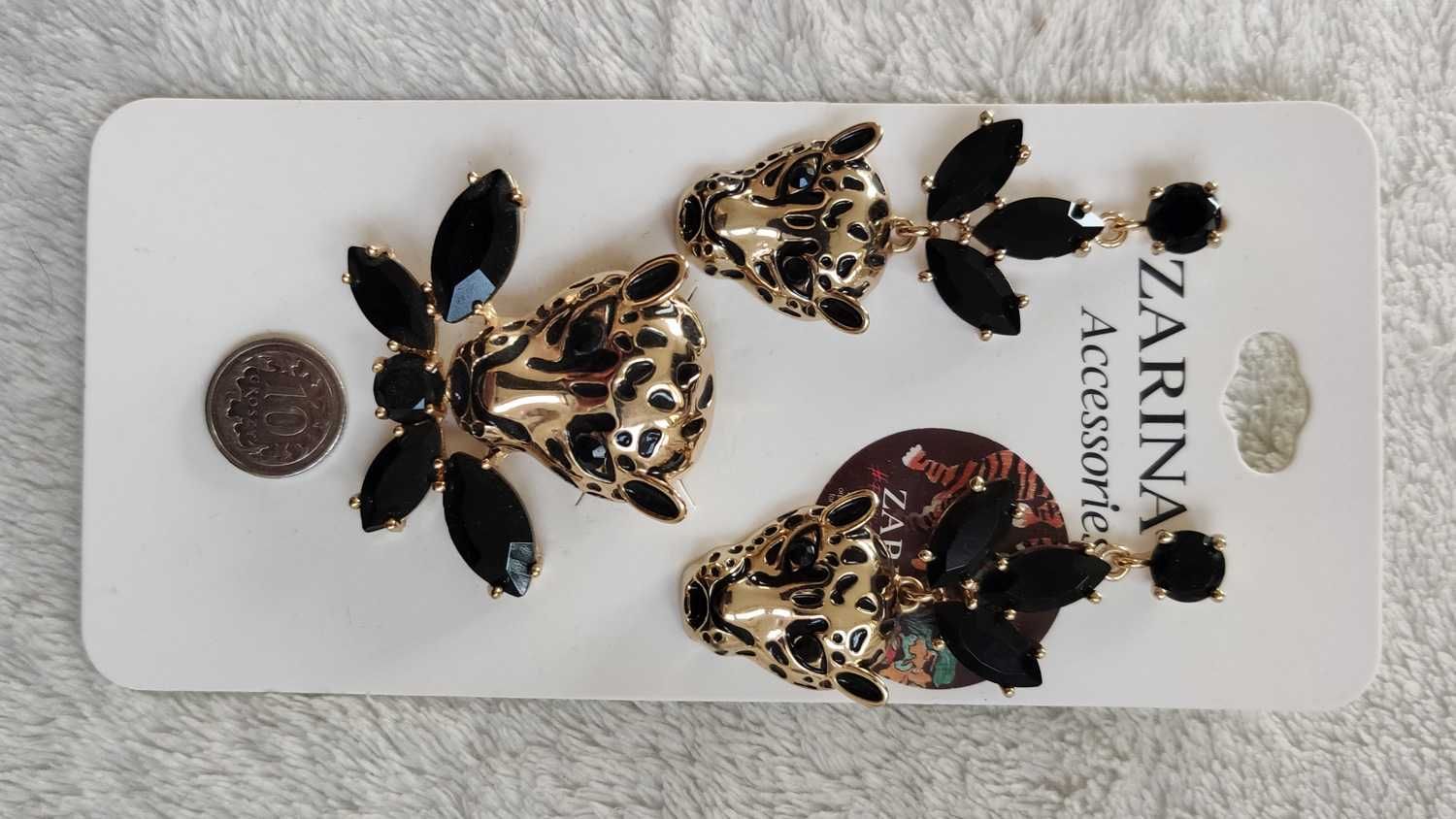 Nowa biżuteria komplet kolczyki i broszka jaguary zwierzęta