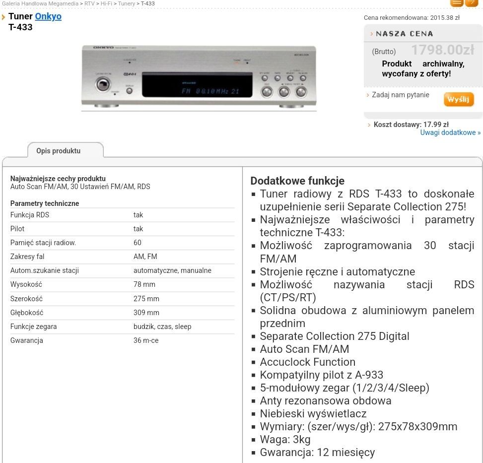 Tuner Onkyo T-433