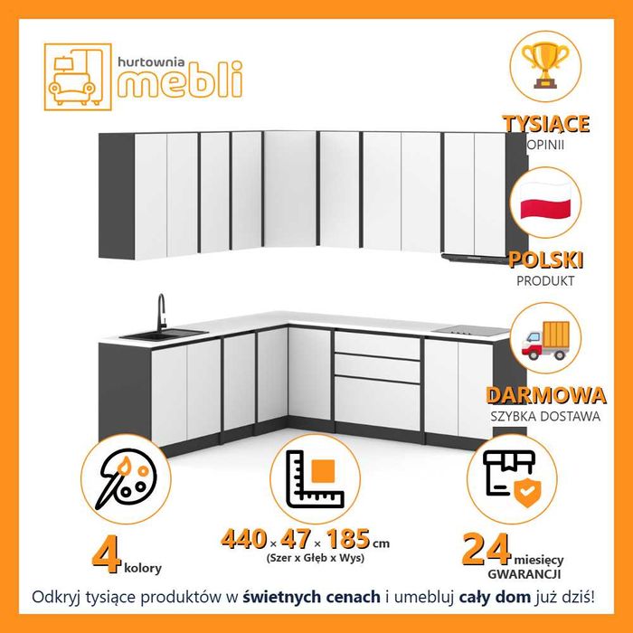 Kuchnia Skandynawska Narożna Z Blatem Bella 4.4m Zestaw Modułowy Duży