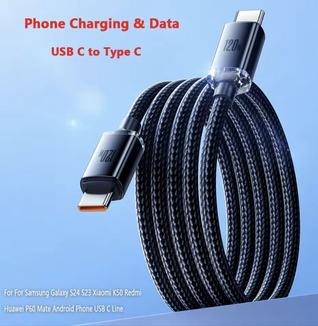 Кабель НАДШВИДКОЇ зарядки Type-C to Type-C  Андроїд Айфон 120 W, 6 А
