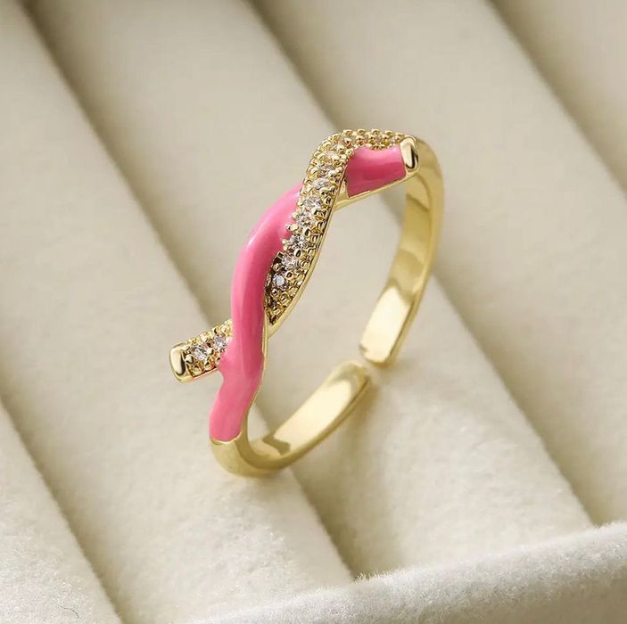 Anel ajustável esmalte com banho ouro 18K, 10 milésimos,  várias cores