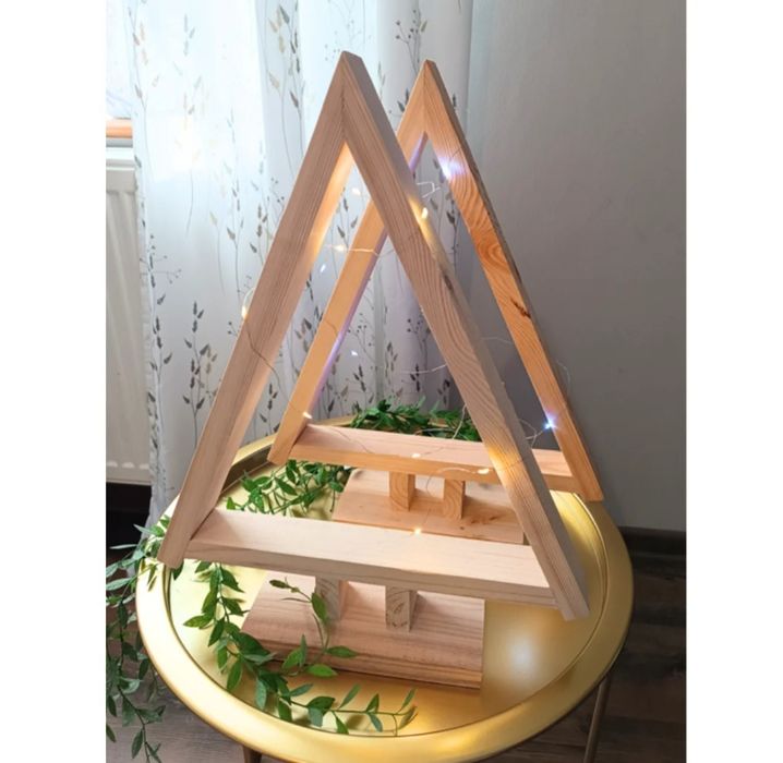 Choinka drewniana  z lampkami LED 45 cm XXL