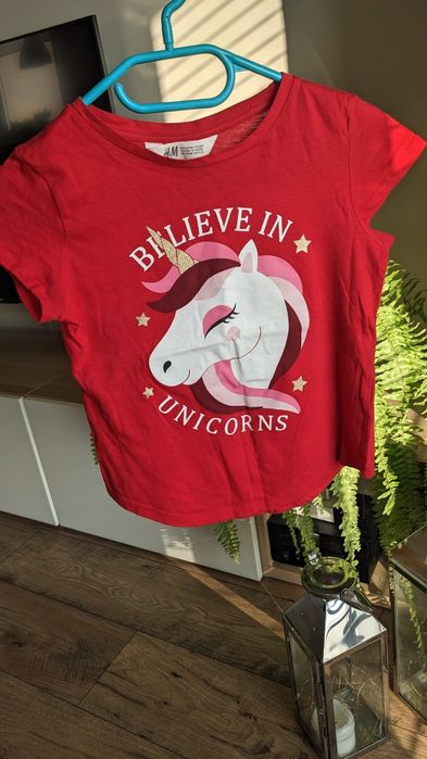 Koszulka t-shirt dziewczęcy świąteczny r. 134/140 H&M