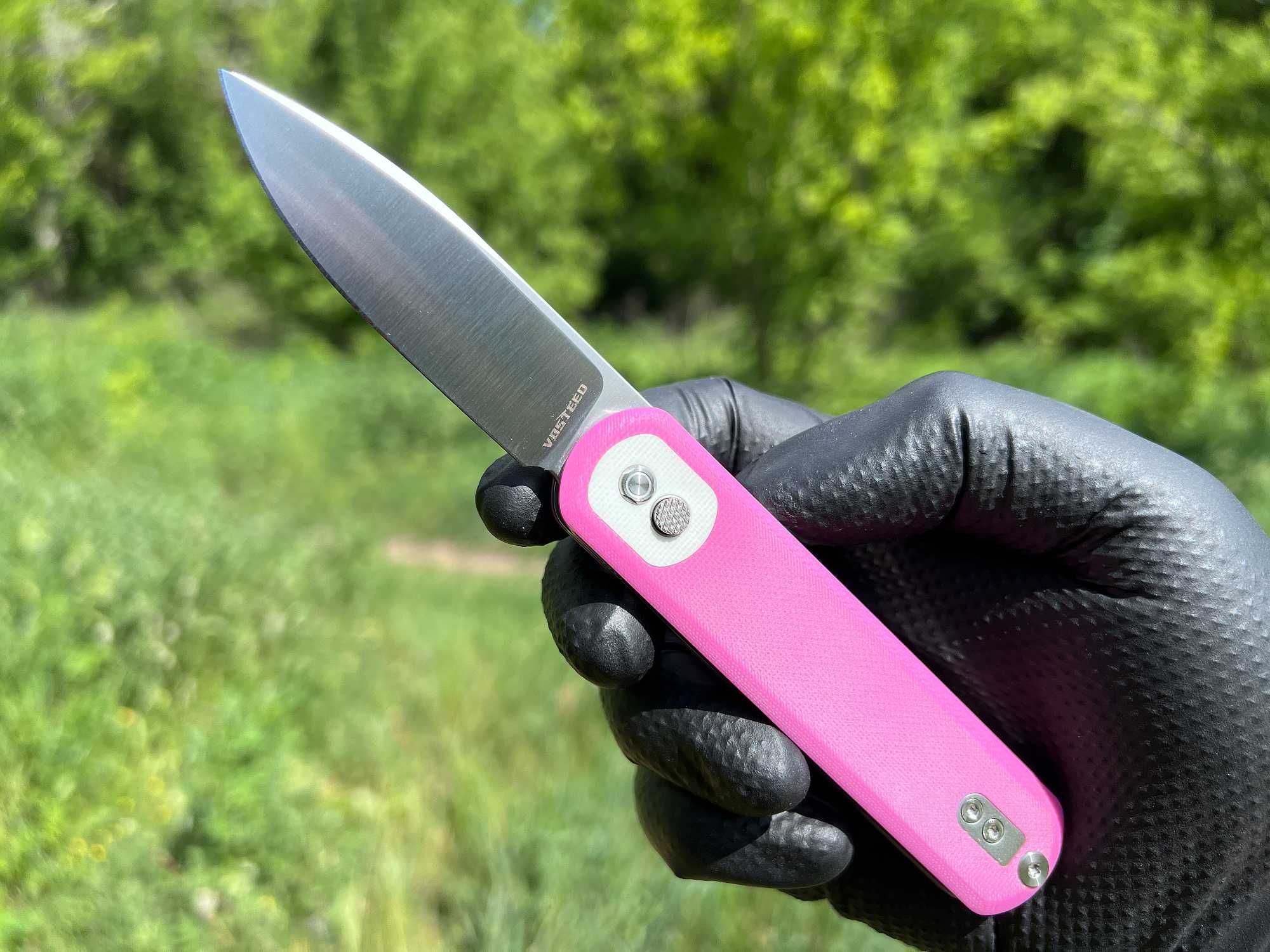 Складний ніж Vosteed Corgi Flipper Button Lock Pink G10