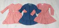 3 sukienki na długi rękaw 146 różowa jeans paski