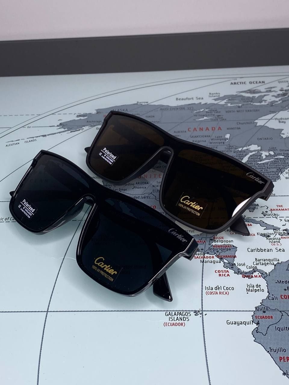 Очки маска Cartier солнцезащитные мужские черные глянцевые Polarized