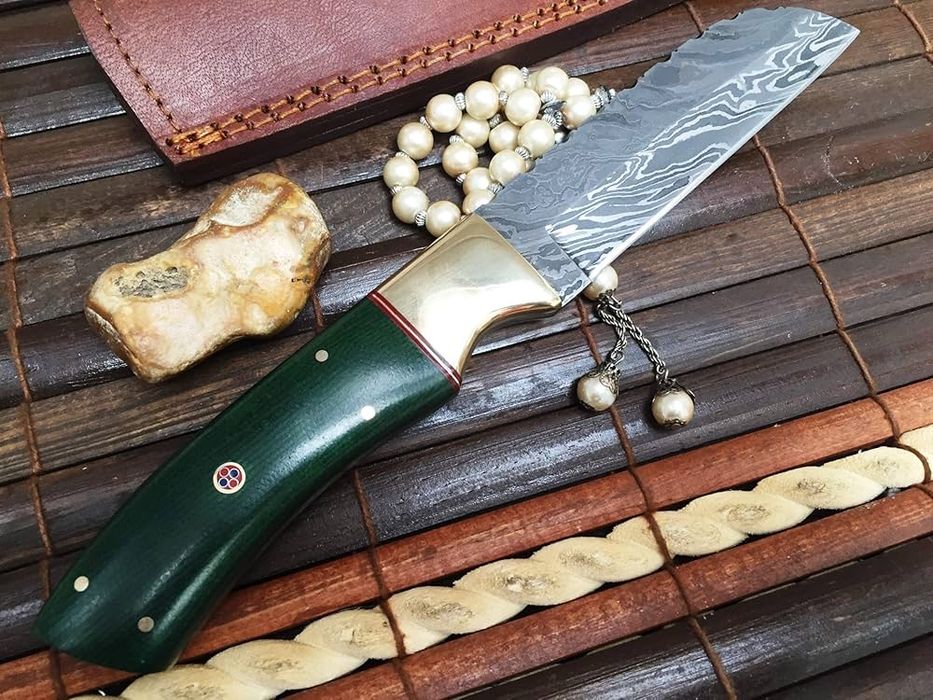 Perkin Nóż Myśliwski Full Tang 25 cm, stal damscenska, micarta, pochwa