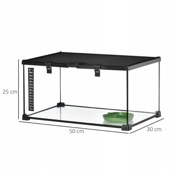 Terrarium Szklane dla Żółwia Węża Gekona Pająka Gadów Termometr OKAZJA