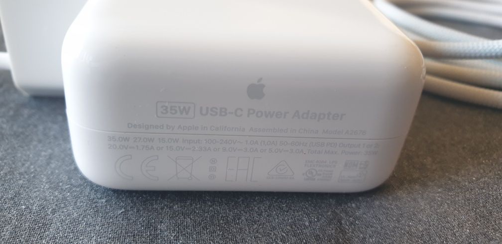 Original Adaptador de corrente Apple USB‑C dupla de 35 W e Cabo 2m