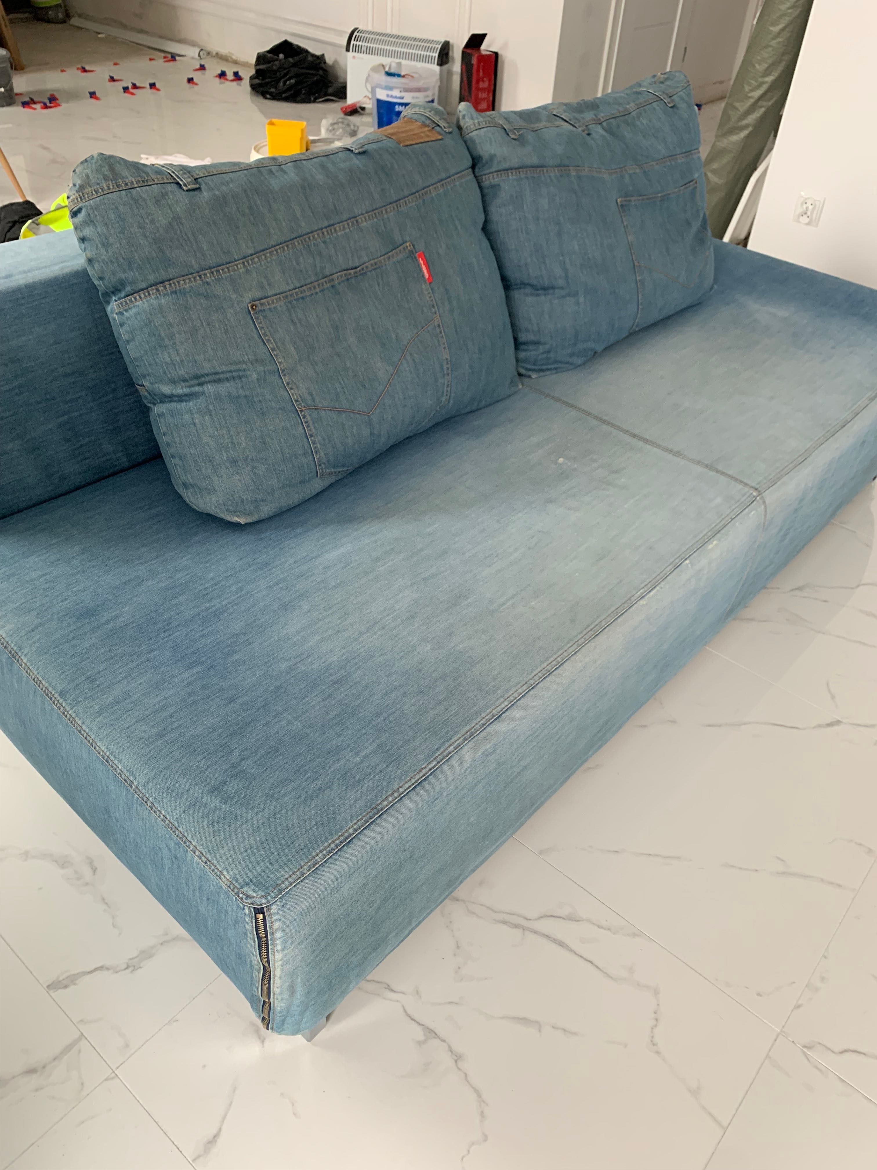 Sprzedam sofę denim prawdziwy przetarty jeans funkcja spania