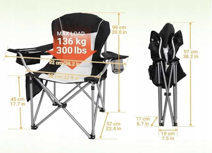 Składane krzesło  FUNDANGO czarne z tkaniny oxford 57x92x99 cm