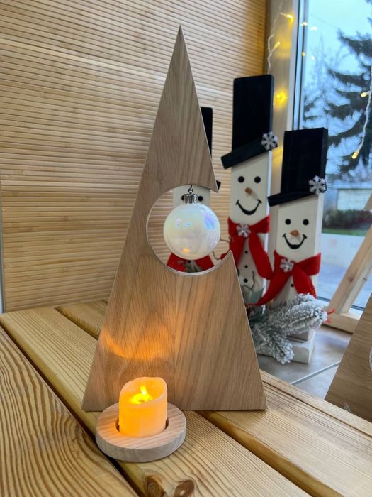 Ялинка з прикрасами, новорічний декор, ручна робота з дерева