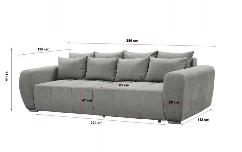 Sofa kanapa FOCUS 280x120x91 pow. spania 166x224