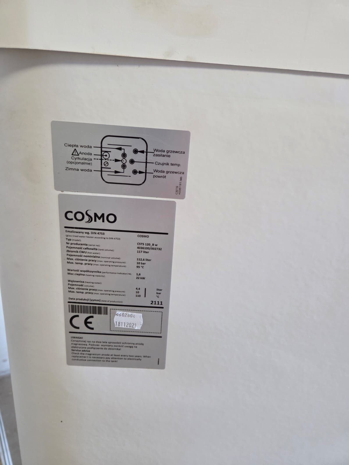 Bojler do pieca gazowego 120l Cosmo
