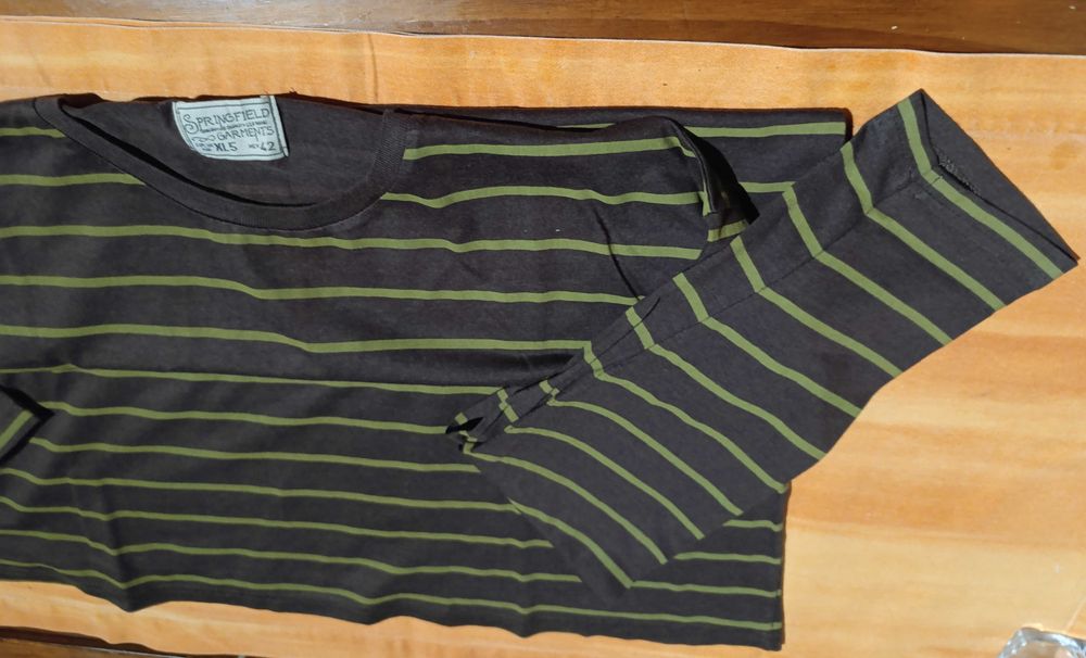 T´Shirt, Manga Comprida, verde, listada  Tam XL 5 -Springfield - Nova