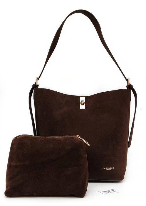 Elegancka Torebka Hobo Worek A4 Flora&CO Zamszowa Czekoladowy Brąz