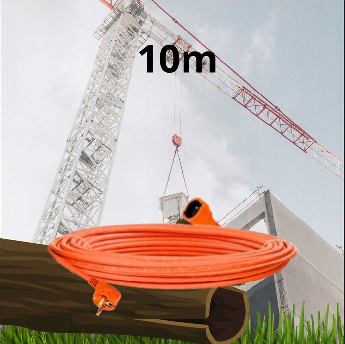 przedłużacz kabel ogrodowy do kosiarki 10m budowl. gruby sznur 3x2,5mm