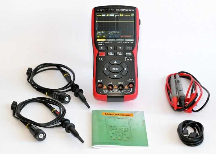 Zoyi ZT-703S oscyloskop 2x50Mhz, multimetr, generator, 2 sondy
