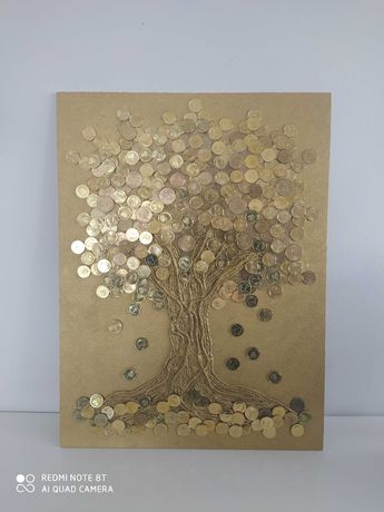 Drzewko szczęścia - złoty obraz z monet 30x40
