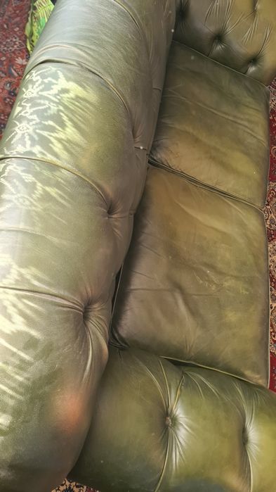 Kanapa + 2 fotele chesterfield skóra zielona