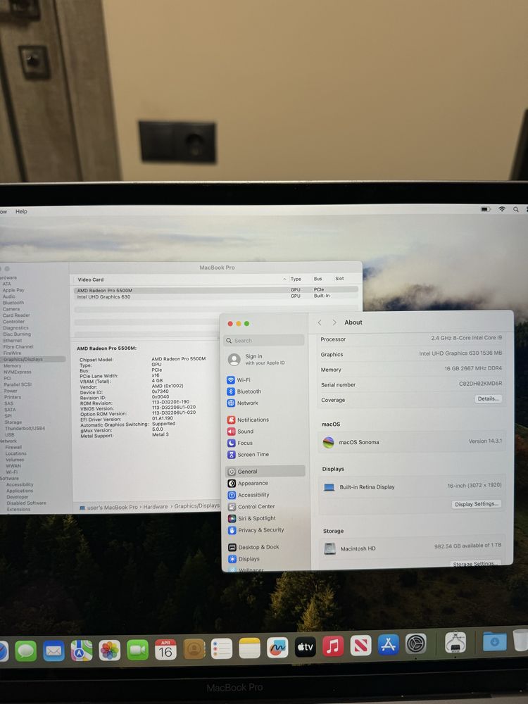 Macbook pro 16 2019 core i9 16/1tb amd pro 5500m 4gb