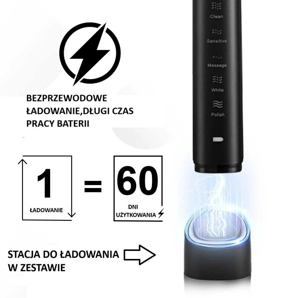 Szczoteczka soniczna 4 końcówki + etui biała NOWA