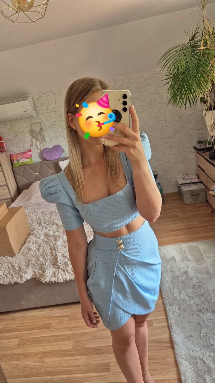 Komplet dwuczęściowy elegancki damski rozmiar S niebieski
