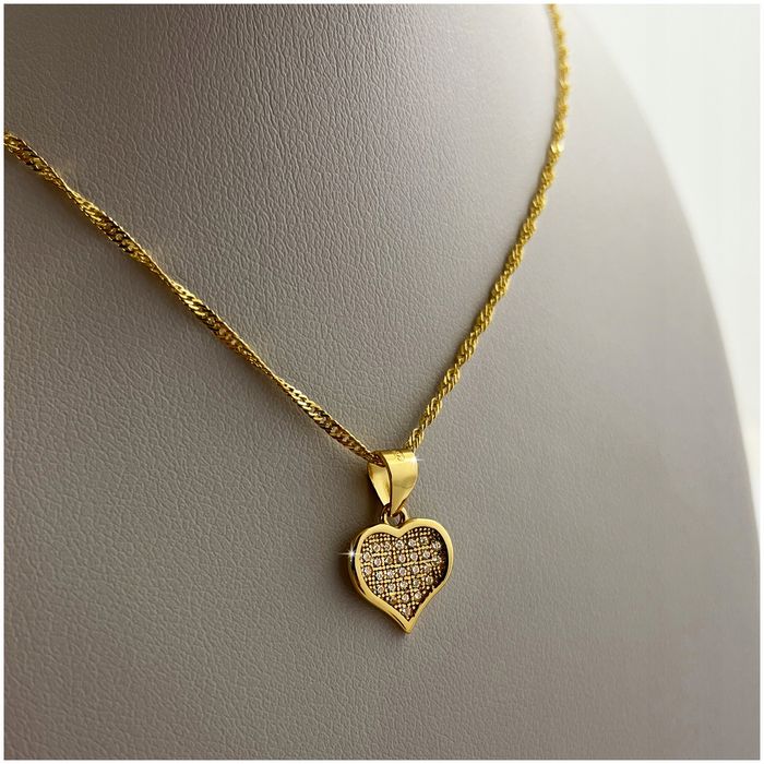 Złoty Naszyjnik Serce / Łańcuszek Z Serduszkiem 925/585 Prezent Dla Ko