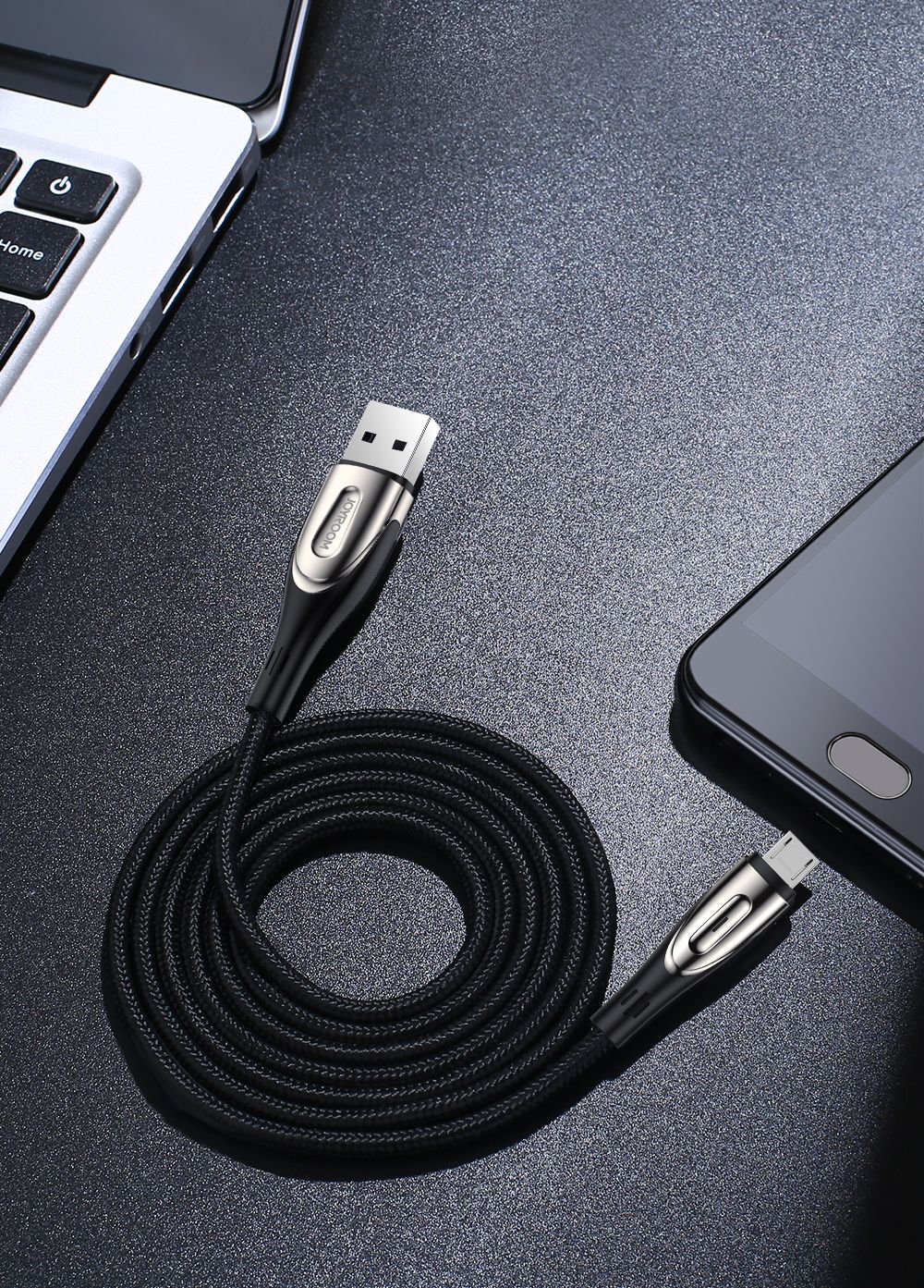 kabel przewód usb-a - microusb 3a wskaźnik ładowania 1.2m czarny