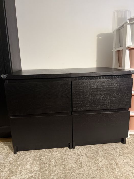 Dwie komody MALM, 2 szuflady, czarnobrąz, szafka nocna