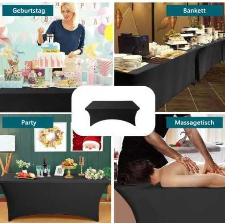 Zestaw 2 elastycznych obrusów spandex na stół 6 ft czarne