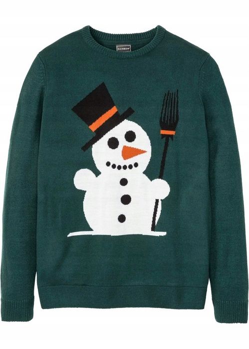 B.P.C sweter męski zielony świąteczny wzór bałwanka 3XL.