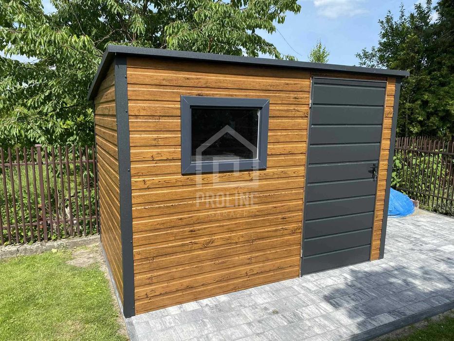 Schowek Domek Ogrodowy 3x2m drzwi okno drewnopodobny spad w tył PLG187