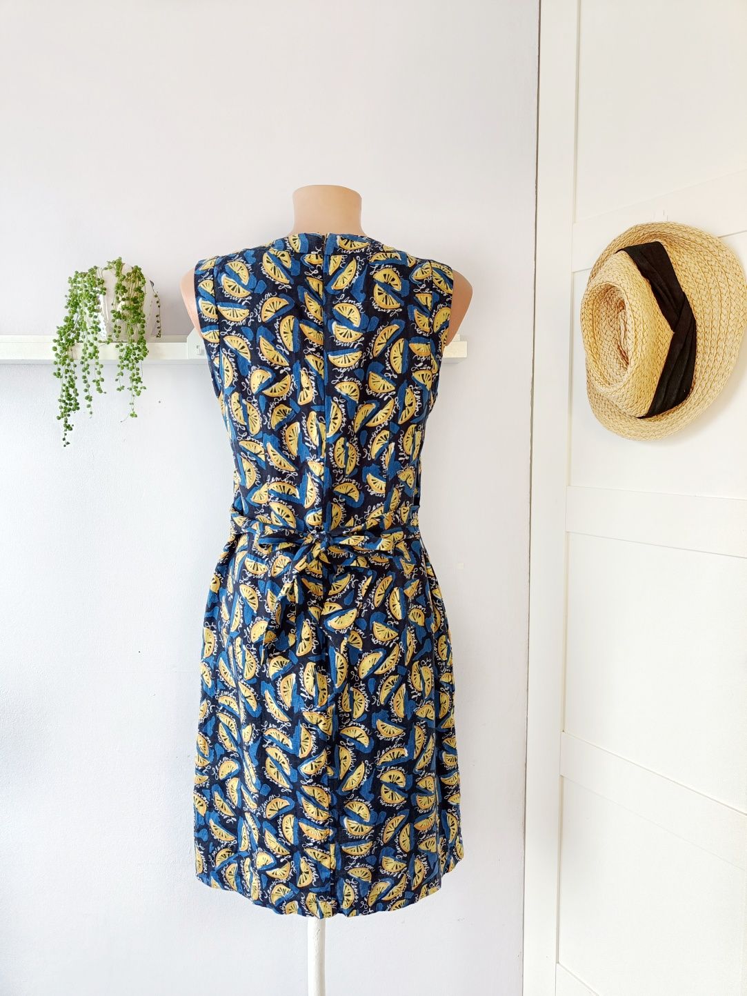 Hobbs lniana sukienka cytryny premium 100% len M/38 fruit print lato