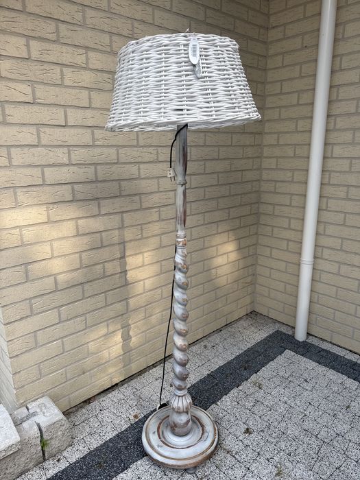 Stara drewniana PRL lampa w stylu Boho Vintage ratan rattan