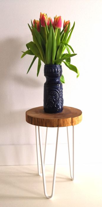 Stolik / stołek / taboret / kwietnik (hairpin legs,dąb,plaster drewna)