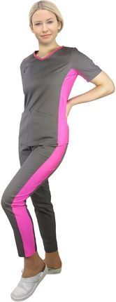 Komplet medyczny szary z różowym lampasem, rozmiar 4XL